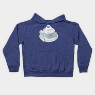 Marshmallow Dog Float Inside Coffee Cup Kids Hoodie